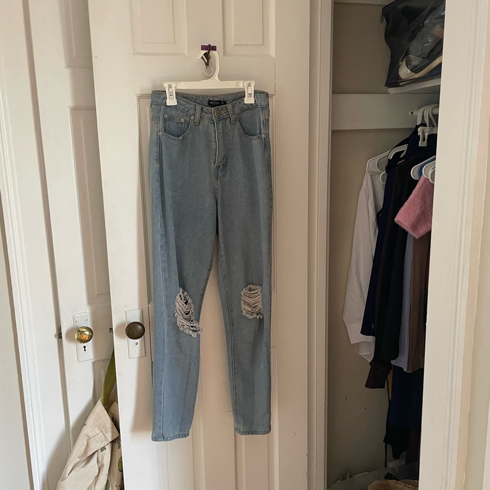 Nasty Gal Light Distessed Denim Mom Jeans (size 2)